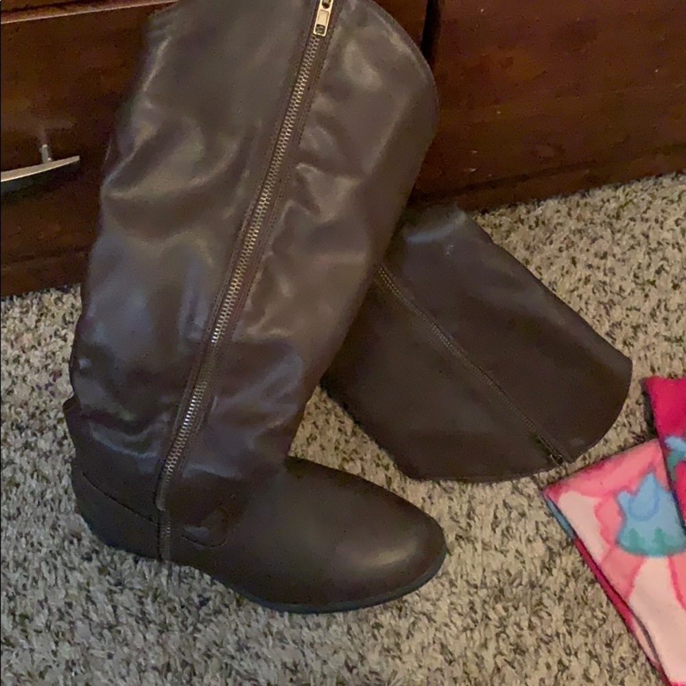Brown leather boots